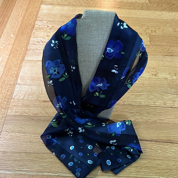 ECHO Sheer Silk Oblong Floral Blue Scarf - Picture 7 of 8